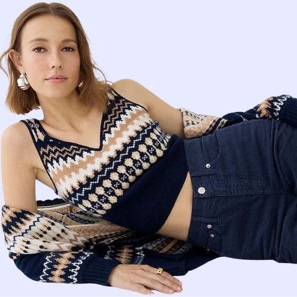 J.Crew Cashmere Fair Isle tank top Color: Navy Hthr Acorn - Picture 5 of 11